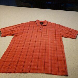 Bolle Men Golf Red Black Check Short Sleeve Polo Golf Shirt Size Medium cotton